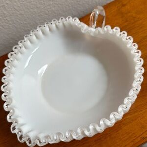 Vintage Fenton Silver Crest White Milk Glass Heart Candy Dish Antique